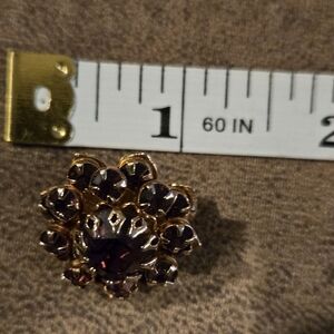 1950s Gold Tone Dome Brooch Amethyst Purple Rhinestone Pin Mid Century 1"